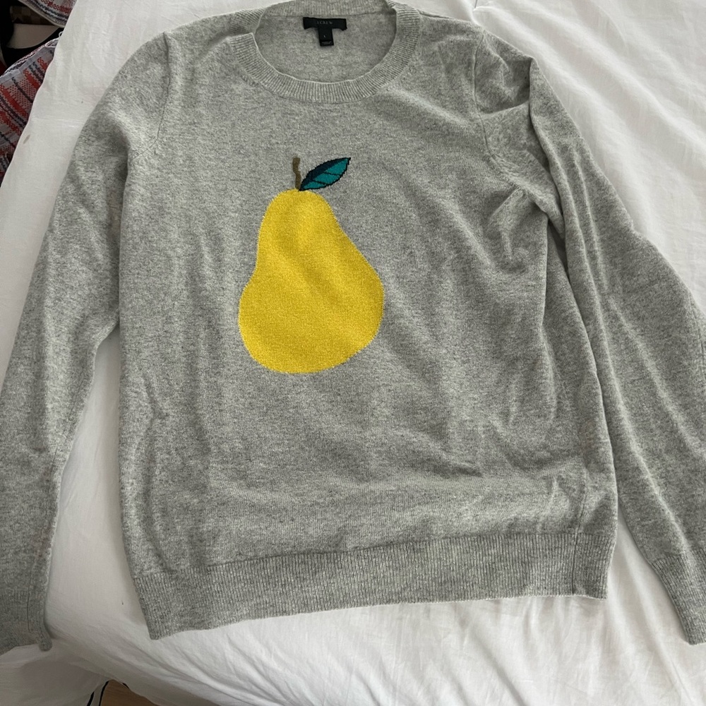 J. Crew gray sweater with yellow pear